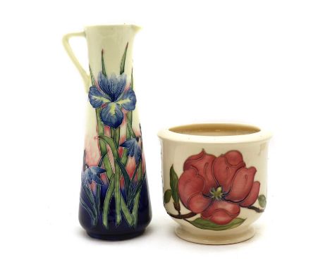 A Moorcroft pottery 'Magnolia' pattern planter,printed and painted marks,13cm hightogether with an Old Tupton Ware pottery ju