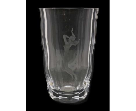 A large Orrefors engraved glass vase,mid-20th century, designed by Edvin Ohrstrom, engraved with a nude figure underwater to 