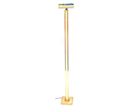 An Italian late 20thC white plastic and brass bound standard lamp, with an angular shade and dimmer switch, 187cm high. WARNI