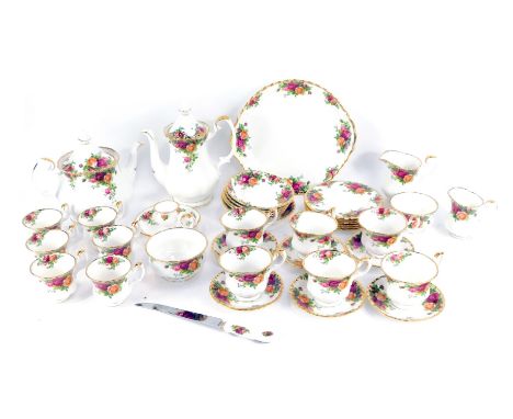 A Royal Albert Old Country Roses porcelain part tea and coffee service, comprising coffee pot, teapot, butter knife, cake pla