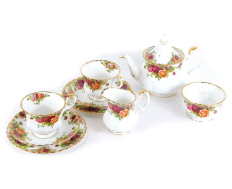 A group of Royal Albert Old Country Roses porcelain tea wares, comprising two cups and saucers, two side plates, milk jug, su