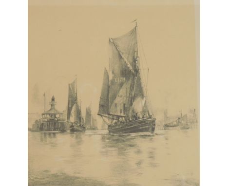 Mark H Hanson. Lowestoft Sailing Trawlers, etching, signed and titled to margin, 18cm x 16cm, framed and glazed. 