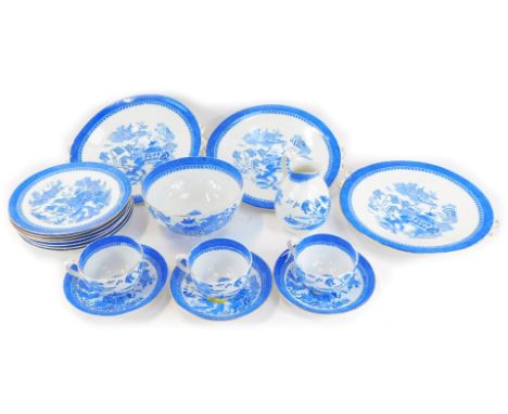 A late 19thC Spode Mandarin pattern part tea service, comprising three bread plates, three cups and saucers, milk jug, sugar 