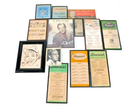 A collection of Bing Crosby artist posters and advertising boards, to include Paramount Services, Anything Goes, So Much in L