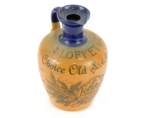 A Royal Doulton two tone stoneware Scotch whisky jug, printed with Loffet and Co, Choice Old Scotch whisky, 59 Duke Street, L