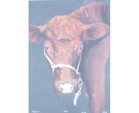 K Johns (20thC School). Red, limited edition print of Lincoln Red Cow, No 5/295, 50cm x 35cm, signed and titled, framed.&nbsp