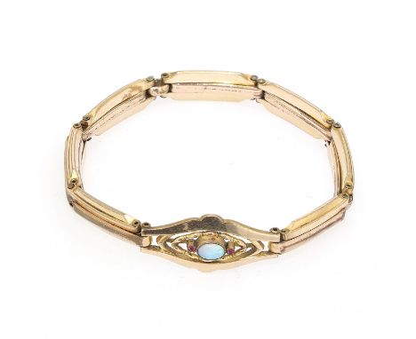 Flex Armband vergoldet mit Opal Material: vergoldetEdelsteine: 1 Kristall-Opal, 2 rote GlassteineGesamtgewicht: 11 g Datierun