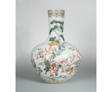 A Republic Period Chinese bottle vase, of shouldered ovoid form painted with a festival scene of children playing in gardens,