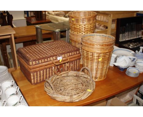 A wicker picnic hamper; and a quantity of various wicker baskets etc.