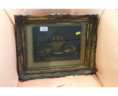 A decorative coloured print of "Marmozettes" in gilt frame