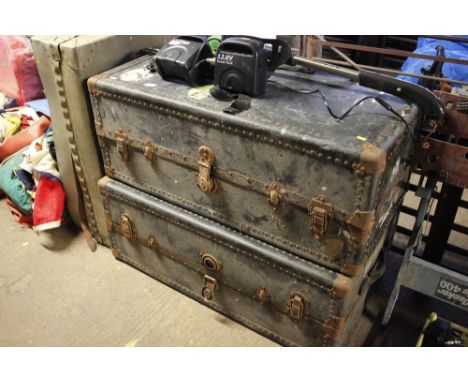 Two vintage metal bound trunks 