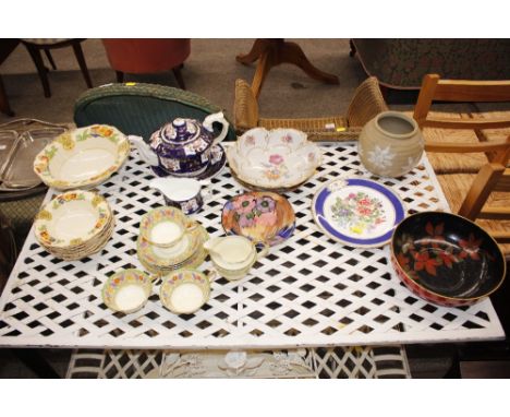 A quantity of various decorative china and objects to include Grosvenor china teaware, Imari pattern teapot and plate, Royal 