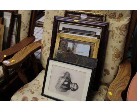 Various paintings and prints including seascape, portraits etc.