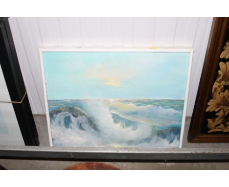 An oil on canvas of a seascape 