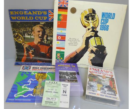 A 1966 World Cup annotated Qualifier's Programme, a Switzerland v Spain ticket stub (Hillsborough 15.7.66), Final Commentary 