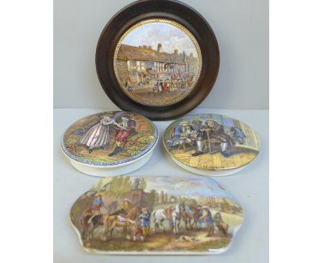 Four Prattware pot lids 
