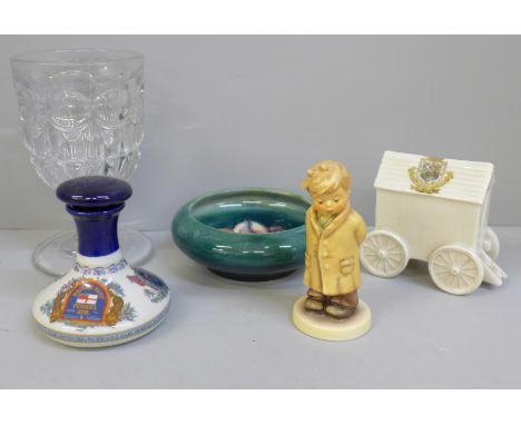 A Moorcroft dish, Hummel figure, Middleton's Music Hall ale glass, etc. 