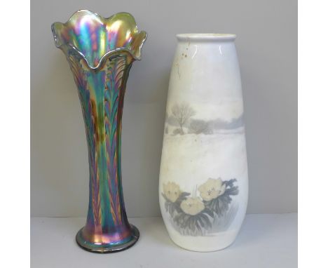 A Royal Copenhagen vase and a carnival glass vase 