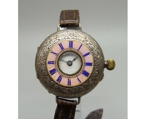 A silver and enamel wristwatch, 35mm 