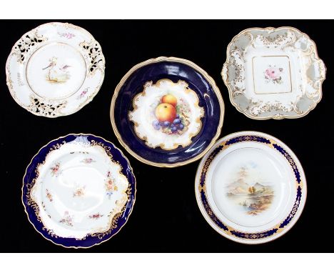 A 19th Century Coalport fruit comport / tazza, the centre painted with fruit signed A R Budd together with further ceramics t