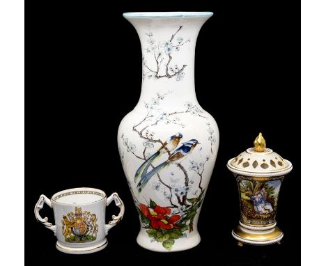 A Spode limited edition 18th Century style pot pourri and cover, no 84/500 signed L Dumbleton together with Royal Worcester f