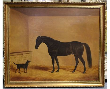 Style of Samuel Spode (19th Century)Black Hunter in a stable with terrieroil on canvas, 62 x 74.5cm 