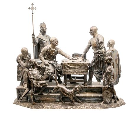 An Important Victorian silver sculptural group depicting KING JOHN SIGNING THE MAGNA CARTA Designed & modelled by GEORGE A CA