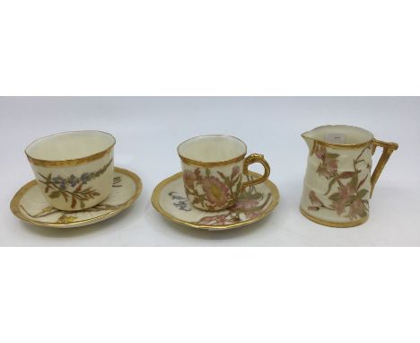 A collection of Royal Worcester Aesthetic blush ivory tea wares to include: five coffee cups and saucers, two sugar bowls and