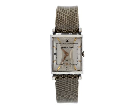 Jaeger LeCoultre- a gents Art Deco Jaeger LeCoultre wristwatch, silvered rectangular dial, approx 20 x 28mm, with applied gol
