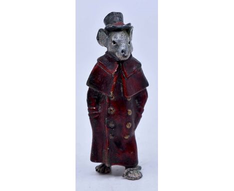 Bergman: A cold painted bronze study of a mouse wearing a frock coat and top hat, height approx 7cm, marked with a B in a vas