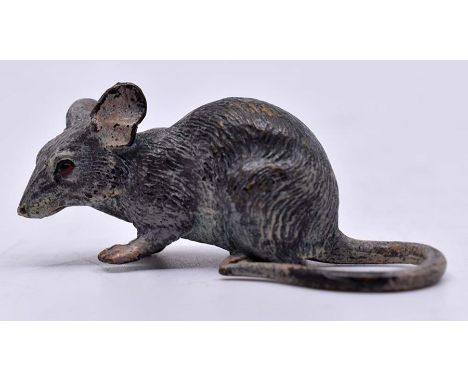 Bergman: A cold paainted bronze study of a mouse on all fours with tail curled round, length approx 5.65cm, height approx 2cm