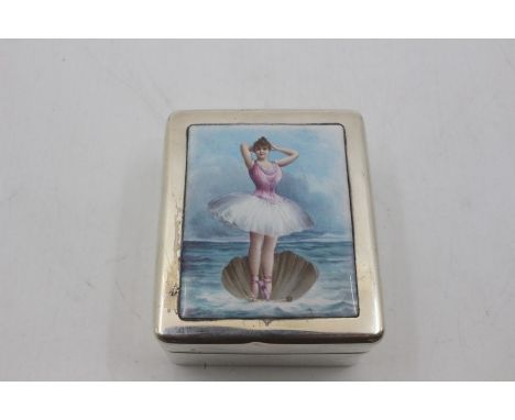 A Victorian silver and enamel cigarette case, the cover decorated with actress Topsie Sinden in character as Ondine when prod