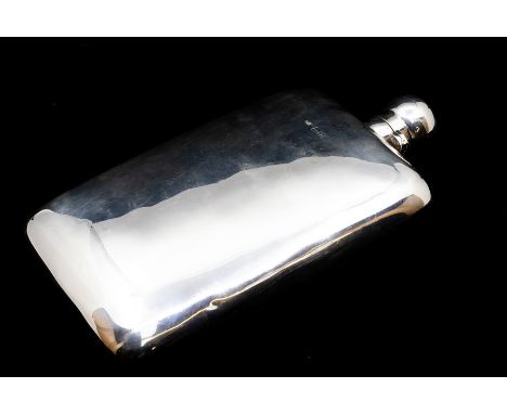 A late Victorian large plain silver flask, with screw top cover, by T.W, London, 1898, 12.57 ozt (390.9 grams) CR: marks rubb