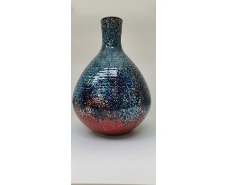 Studio Pottery: A Poole Studio Blue/Red Living Glaze effect vase by Alan White c1999. Height approx 25.5cm. Impressed seal to