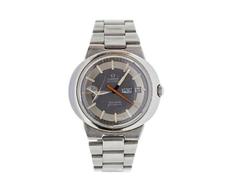 Omega- a gents stainless steel Omega Geneve Dynamic automatic wristwatch, round dark grey dial with applied silvered baton ma