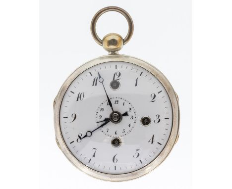An 18th century silver open faced pocket watch, white enamel dial, black Arabic numerals and subsidiary chapter ring to centr