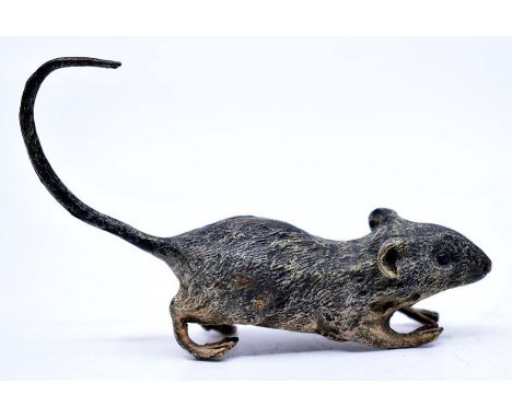 Bergman: A cold painted bronze study of a mouse on all fours with tail erect, height approx 5.5cm, length approx 8.5cm, marke