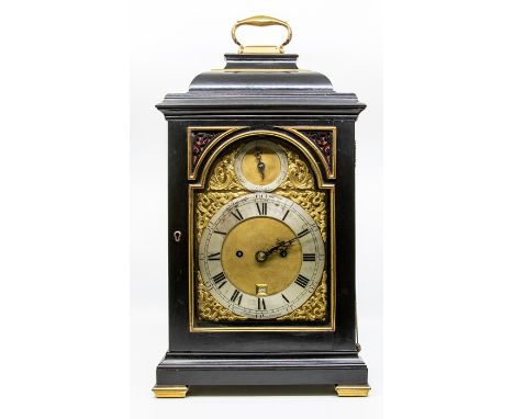 A George III ebonised and brass mounted eight day bracket clock signed by on the dial and backplate Ellicott  London for John