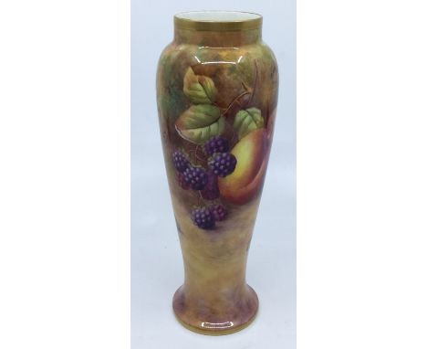 A Royal Worcester painted porcelain vase shape no: 2777, the body painted with peaches, blackberries, cherries, rowanberries 