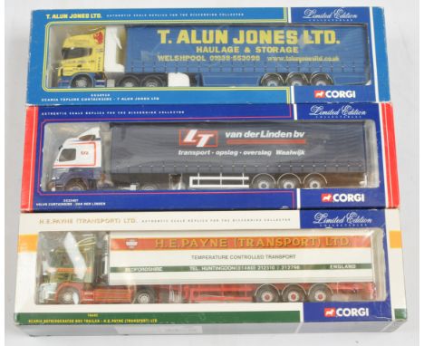 Corgi a boxed trio of 1:50 scale trucks to include, (1) #76601 "H.E.Payne", (2) CC12407 "LT Van Der Linden", (3) CC12913 "T A