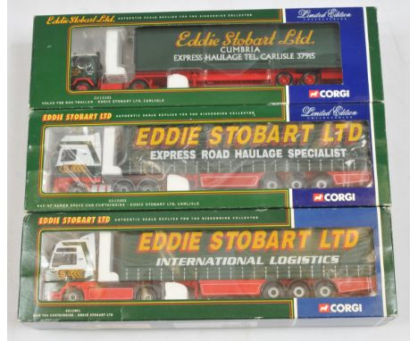 Corgi a boxed trio of 1:50 scale trucks to include, (1) CC13201 "Eddie Stobart", (2) CC13101 "Eddie Stobart", (3) CC13401 "Ed