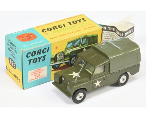 Corgi Toys Military 357 Land Rover Weapons Carrier - Green including plastic tilt, lemon interior, spun hubs, aerial, tow hoo