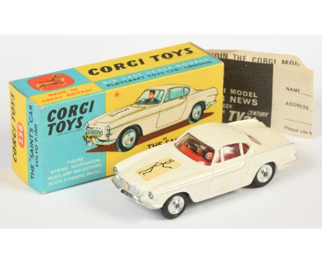 Corgi Toys 258 "The Saint" Volvo P1800 - Off white body, red interior with figure, silver trim and spun hubs - Good Plus (cou