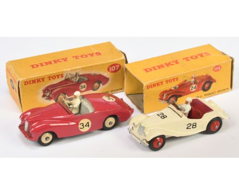 Dinky Toys pair of boxed sports cars. Comprising 107 Sunbeam Alpine Sports - Cerise body, grey interior with figure, silver t