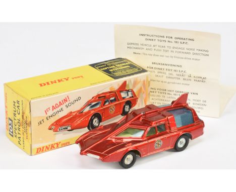 Dinky Toys 103 "Captain Scarlet" Spectrum Patrol Car - Red body, yellow interior, blue tinted windows, white base and cast hu