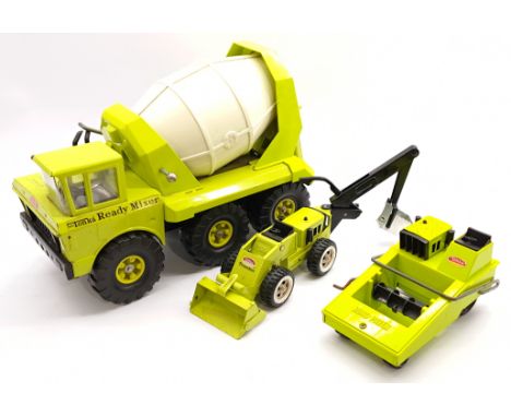 Tonka Group Including: (1) Mighty Tonka Ready Mixer, Lime Green, No. 3950, Pressed Steel, Canada, (2) Vintage Tonka Road Pave
