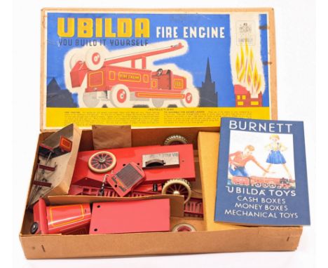 Chad Valley (UK) Ubilda Fire Engine kit includes parts to build tinplate clockwork fire engine, unchecked for completeness or