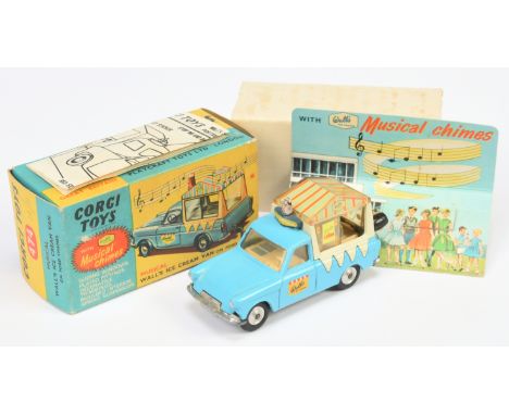 Corgi Toys 474 Ford Thames Ice cream Van "Wall's" - Light blue, cream including interior, silver trim and spun hubs Good over