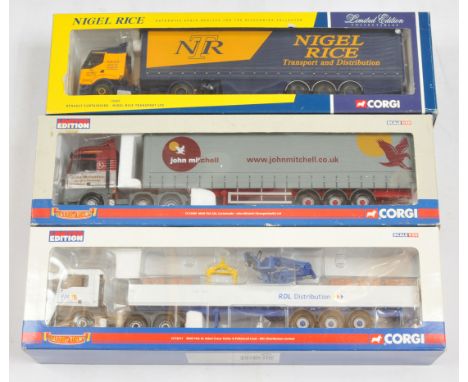 Corgi a boxed trio of 1:50 scale trucks to include, (1) CC13409 "John Mitchell", (2) CC13411 "RDL Distribution", (3) #75605 "