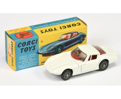 Corgi Toys 324 Marcos 1800 GT - white body, red interior with figure driver, RARE WITHOUT bonnet stripes and wire wheels - Ne